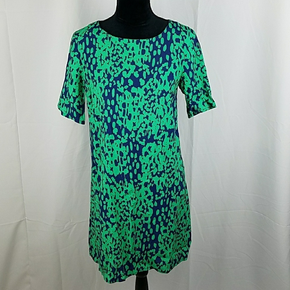 asos women 6 green blue dress short sleeve artsy boho old money preppy